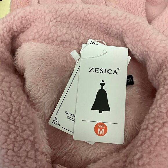 Brand New Zesica Women's Medium Pink Plush Teddy Button Up Jacket Coat - Picture 11 of 13